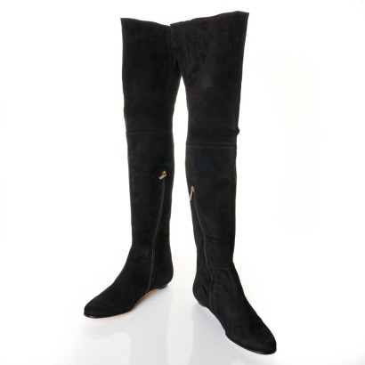 Jimmy Choo, Black Suede Knee Boots with Box, Size 42