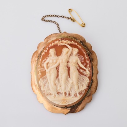 9ct Rose Gold, "Three Graces" Shell Cameo Brooch