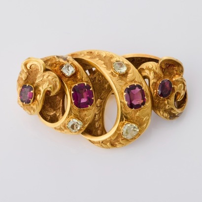 18ct Yellow Gold, Victorian, Rhodolite Garnet / Chrysoberyl Brooch