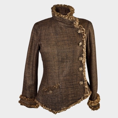 Chanel, Paris Moscow Brown Metallic, Wool Trim Jacket 2009, Size 44