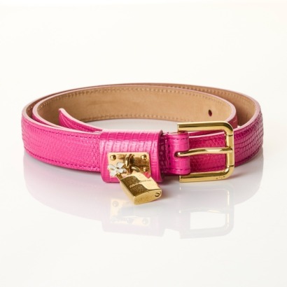 Dolce & Gabbana, Lizard Embossed Fuchsia Leather Belt with Box, Size 70