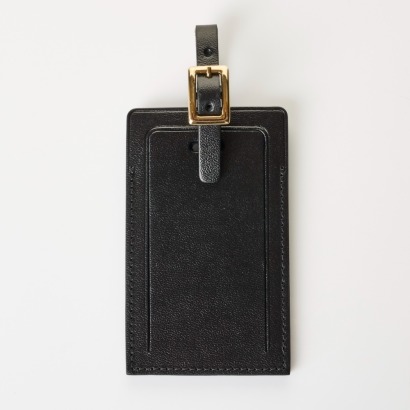 Globe Trotter, Black Leather Luggage Tag with Box