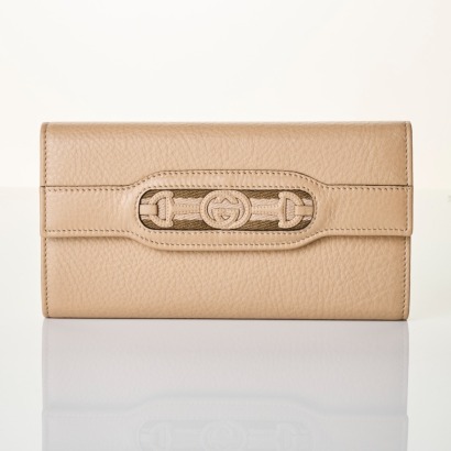 Gucci, Beige Leather Horsebit Continental Wallet with Box