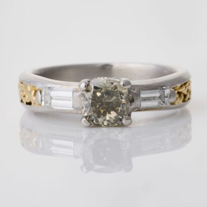 Platinum / 18ct Yellow Gold, Handmade 0.85ct / 0.30ct Diamond Ring