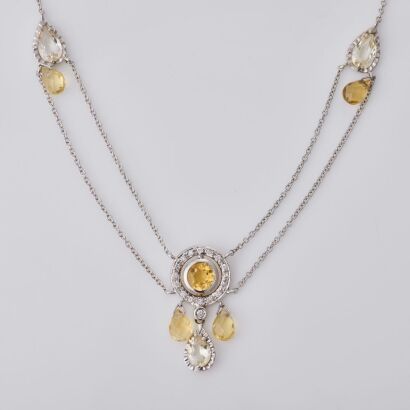 18ct White Gold, 44cm Modern, 4.00ct Citrine / 0.20ct Diamond Necklace