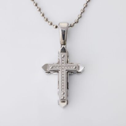 Stainless Steel, 72cm Black & Blue NY, 0.10ct Diamond Cross Necklace