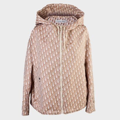 Christian Dior, Beige Technical Jacquard Taffeta with Dior Oblique Motif Hooded Jacket, Size S