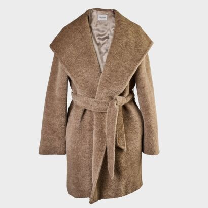 Max Mara, Beige Coloured, Alpaca / Wool Hooded Short-length Coat, Size 8 UK / Size 6 US