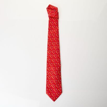 Salvatore Ferragamo, 100% Silk, Monkey / Palm Tree Printed Red Tie