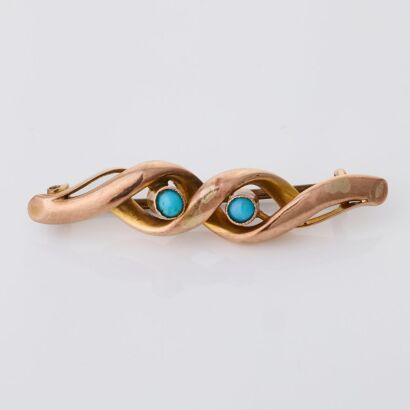9ct Rose Gold, Turquoise Hollow Bar Brooch