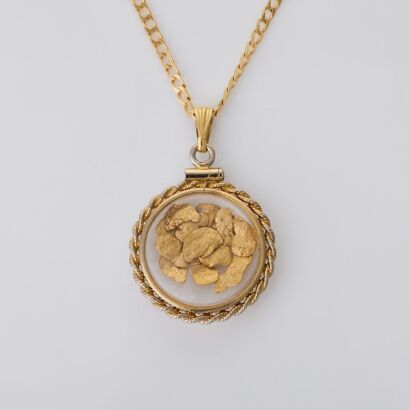 9ct Yellow Gold, Gold Nugget Locket on 60cm, 9ct Yellow Gold, Curb Chain