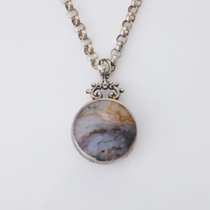 Sterling Silver, Agate Pendant on 64cm Silver Belcher Chain