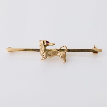 9ct Yellow Gold, Dachshund Bar Brooch