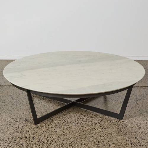 A Bauhaus Furniture Carrara Marble and Steel Coffee Table