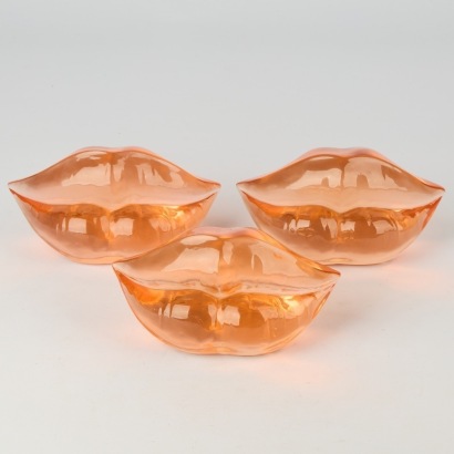 A Set of Three Transparent Blush Pouty Lips Sculptures