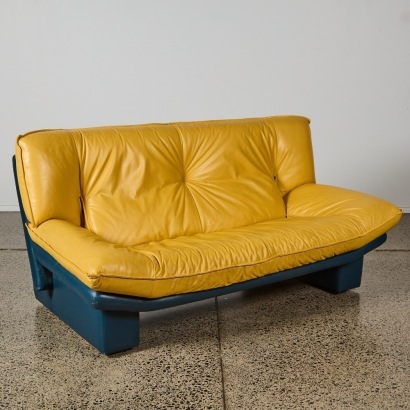 A Postmodern Tan Leather Sofa by Nicoletti Salotti