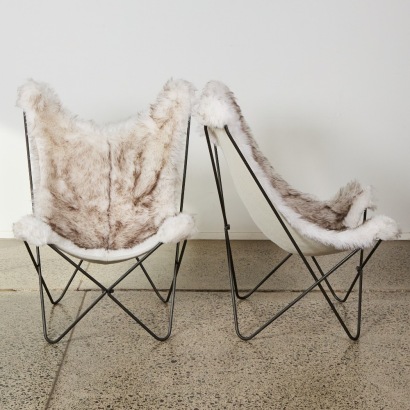 A Pair of Faux Sheepskin Butterfly Chairs