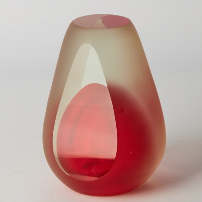 A Red Mid-Century Sommerso Faceted Vase by Murano
