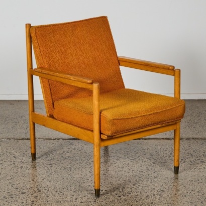 A New Zealand Made Mid-Century Armchair in Orange Upholstery