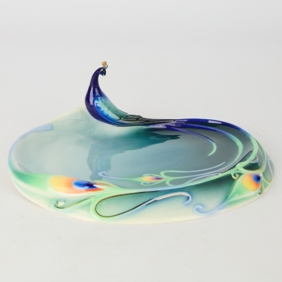 A Franz Porcelain Peacock Luminescent Plate with Original Box