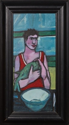 A Mid-Century Man and Fish Painting Framed