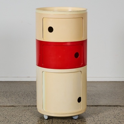 A Kartell Three-Tier Stacking Cupboard with Original Labels and Marks