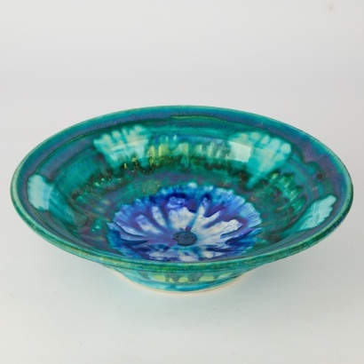 A Large Blue Carl Vendelbosch Wall Hanging Pottery Bowl