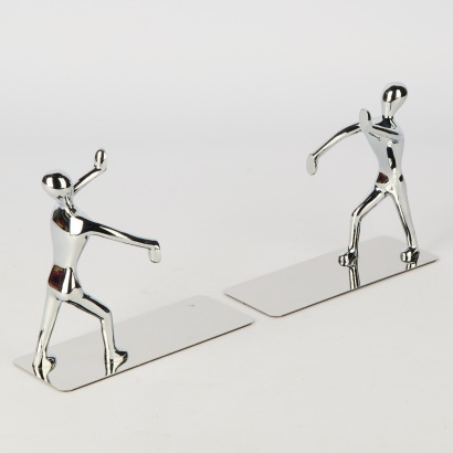 A Chrome Stylised Man Modernist Bookends