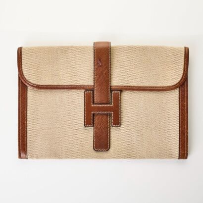 Herm&egrave;s, Vintage, Brun Peau Porc & Naturel Toile Officier Jige 29