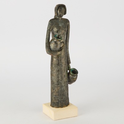 A Lady Holding Two Jars Sculpture, Signed