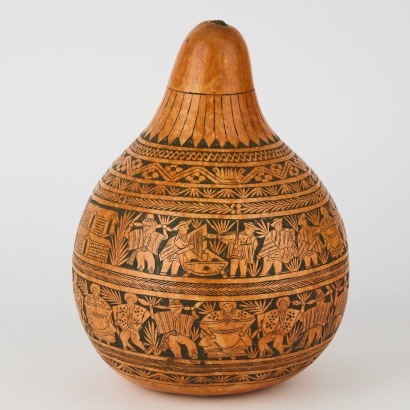 A Peruvian Folk Art Carved Gourd