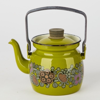 A Vintage Kaj Franck Enamel Finel Primavera Teapot for Arabia, Finland