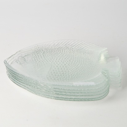 A Set of Six Glass Fish Dishes