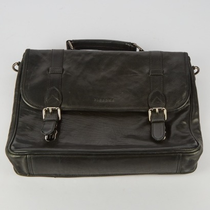A Black Leather Laptop Satchel by Firenze