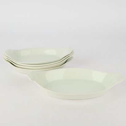A set of five Apilco Porcelain Oval Gritan dishes. Made in France