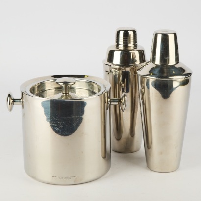 A pair of Cocktail Shakers and a Stainless Steel Ice Bucket