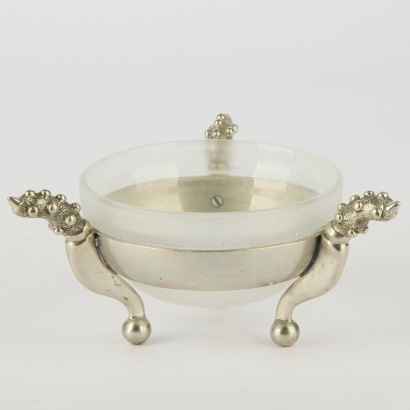 An Open Salt Cellar depicting Mythological Sea Creatures Tenticles circa 1950 to 60's Pewter and Frosted Glass