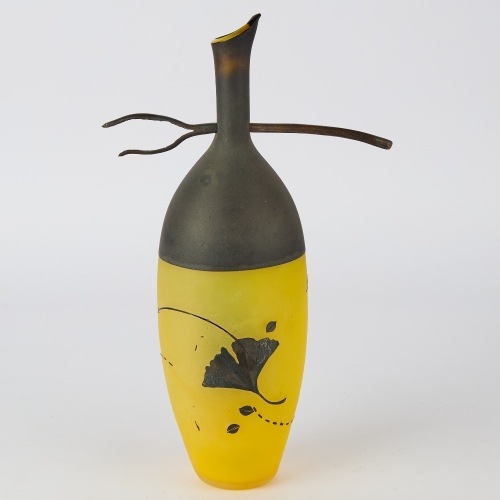 A Naoko Takenouchi "Twig" Art Glass Vase with Bronze