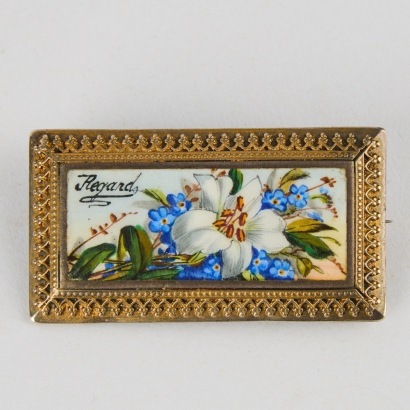 A French Antique Silver and Enamel 'Regard' Brooch