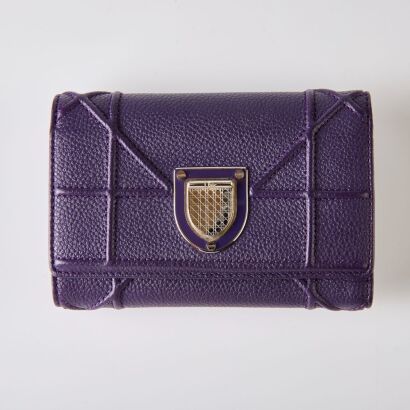 Christian Dior, Purple Leather Diorama Tri-fold Wallet with Box