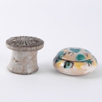 A Korea Goryeo Dynasty 14th Century Stamped Clay Seal AND A Sancai-glazed Small Seal Box