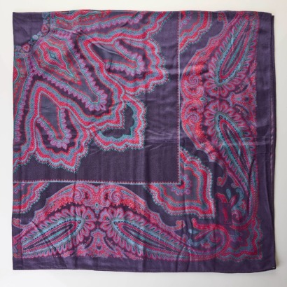 Yves Saint Laurent, 100% Silk, Blue / Purple Shawl