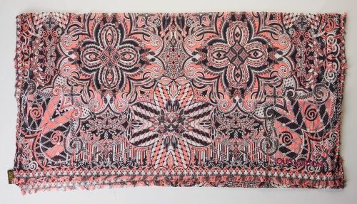 Louis Vuitton, 100% Cotton, Pink / Black Foliage Scarf