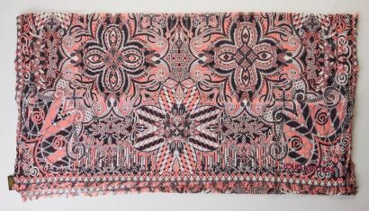 Louis Vuitton, 100% Cotton, Pink / Black Foliage Scarf