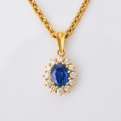 18ct Yellow Gold, 1.20ct Sapphire / 0.30ct Diamond Necklace