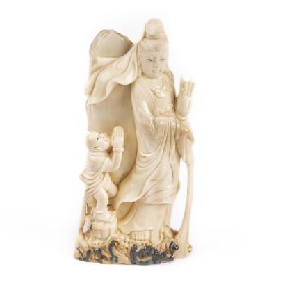 A Chinese Mamoth Ivory Carved Figure of Kwan Yin