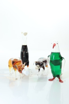 (1) Collection of Mixed Bols Handmade Glass Animal Miniatures, 4 Bottles Sold as One Lot