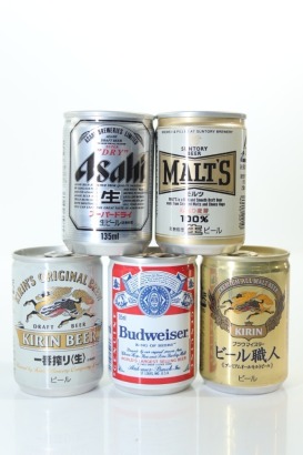 (1) Collection of Mixed Japanese Beer Miniatures, 5 Bottles Sold as One Lot