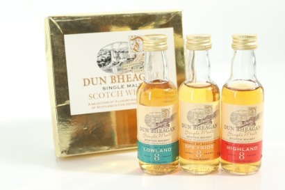 (1) Dun Bheagan Mixed Single Malt Scotch Whisky Miniatures, 3 Sold as One Lot
