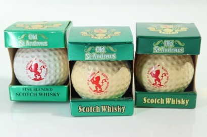 (1) Old St. Andrews Scotch Whisky Golf Ball Miniatures, 3 Bottles Sold as One Lot